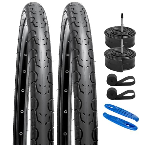 Image of YunSCM 2-PCS 700C Road Bike Tyres 700x28C ETRTO 28-622 and Bike Inner Tubes 700x25/32C FV60mm Presta Valve Compatible with 700x25c 700x28c 700x30c Road Bike Bicycle Tyre and Tubes