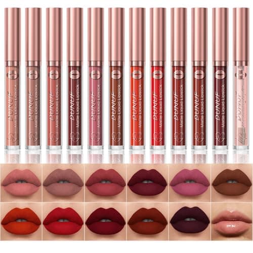 Image of 12 Colors Matte Liquid Lipstick Set Velvety Lip Gloss Lip Kit Waterproof Long Lasting Wear Nude Lip Gloss Beauty Cosmetics Gift Box Set (Colour, # New 03)
