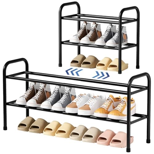 Image of Kitsure Extendable Shoe Rack - 2-Tier Adjustable Metal Shoe Organizer, Sturdy Rust-Resistant Shoe Shelf for Entryway, Closet, or Bedroom (44.5–82.8 x 23.1 x 39.1cm, Black)