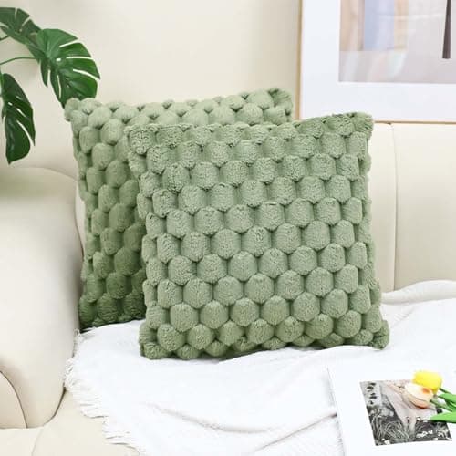 Image of Gemdoit Pack of 2 Green Plush Cushion Covers 45 x 45 cm, Pineapple Texture Plush Cushion Cover, Home Decoration Pillowcases Suitable for Living Room Sofa Bedroom