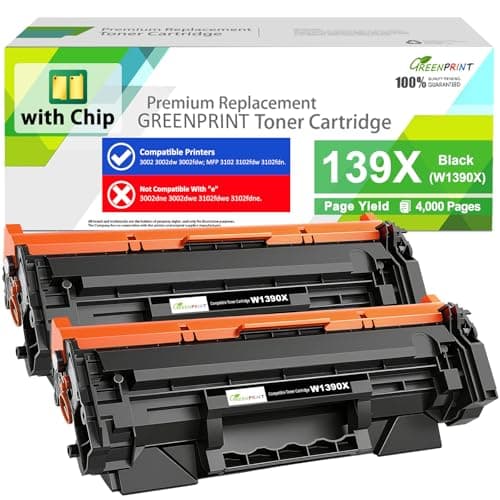 Image of GREENPRINT 139X W1390X ( 139A W1390A ) with CHIP Compatible Toner Cartridges 2 Blacks High Yield 4000 Pages for 3002dw 3002fdw 3102fdw 3102fdn, Can't Work with H P + Printer Model End with ''e''