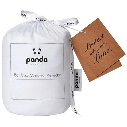 Image of Panda® Bamboo Mattress Protector - White, EU Double | Waterproof, Ultra-Thin & Durable Cover Pad | Light & Breathable | Hypoallergenic & Anti-Bacterial | Soft on Skin | Bedding Essential | No Noise
