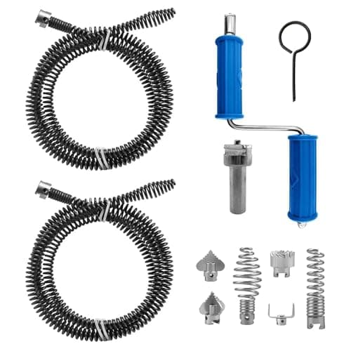 Image of Drain Snake Unblocker, 2 * 3mx 12mm, Plumbing Drain Cleaning Spring Kit, with 6 Cutting Heads & Adapter, Ideal for Sinks, Drains, Bathrooms & Kitchens