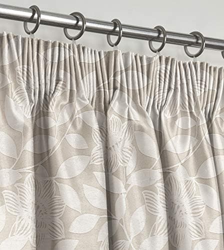Image of Intimates Luxury Jacquard Pencil Pleated Floral Pattern Curtain Pair Fully Lined (Cream, 90" Wide x 72" Drop)