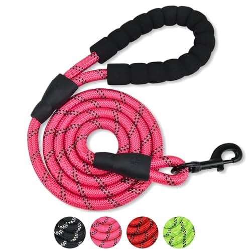 Image of Rope Dog Lead with Soft Padded Handle, 1.5m Reflective Dog Lead and Multi-Colour for Medium Large Dogs, 1.2cm (Pink, 150 * 1.2cm)