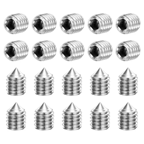 Image of sourcing map 20Pcs Set Screws M6x8mm 304 Stainless Steel Cone Point Hex Socket Grub Screws for Machinery, Home Repairs, and Fixtures Silver