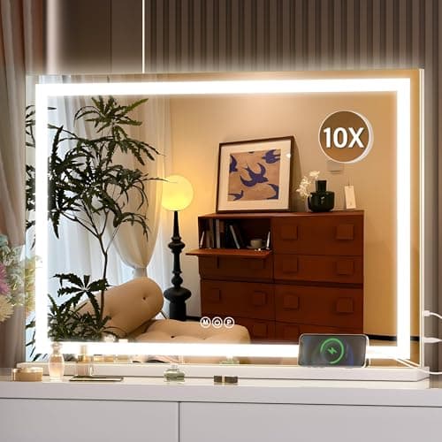 Image of Hasipu Vanity Mirror with Lights, 70 x 50cm LED Makeup Mirror, Lighted Make up Mirrors with Dimmable 3 Modes, Touch Screen Control Vanity Mirrors Square White