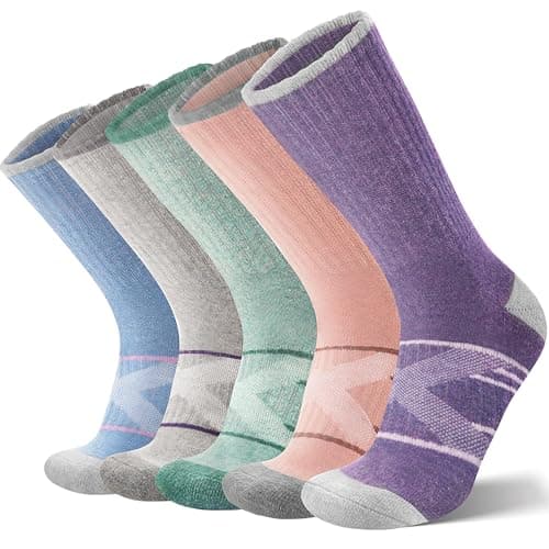 Image of ANTSANG Merino Wool Walking Hiking Socks Warm Thermal Thick Cushioned Moisture Wicking Outdoor Unisex Boot Socks for Men and Women(3-7, Blue/Purple/Grey/Green/Light Red)