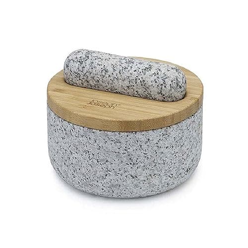 Image of Joseph Joseph Dash Pestle and Mortar, Natural Granite with Bamboo lid, spice grinder and herb crusher