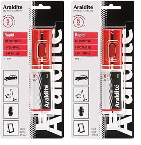 Image of Araldite Rapid Epoxy Syringe, 24ml Fast Setting, Solvent-Free Adhesive Strong Ceramic, Plastic, Metal, Jewelry & Glass Glue (Pack of 2)