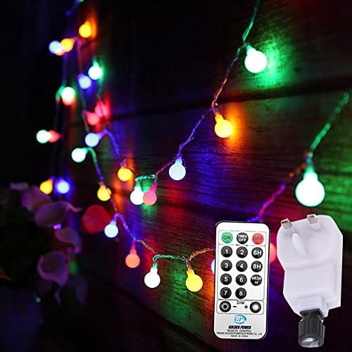 Image of Globe String Lights Mains Powered 18M/59ft 150 LED Outdoor Fairy Lights Plug in Multi-Coloured 8 Modes Garden Lights with Remote Control
