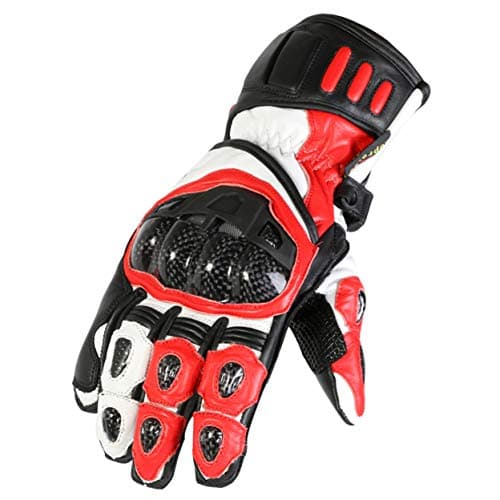 Image of Texpeed Motorcycle Mens Leather Riding Gloves Motorbike Moped Biker Air Vented With Armour Protection Red White Black - XL