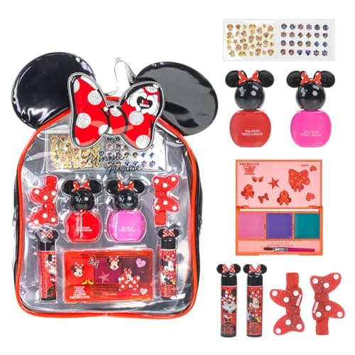 Image of Disney Minnie Mouse Kids Makeup Set in Backpack for Girls | Makeup Kit Includes Lip Gloss, Nail Polish & More | Birthday Gifts for Ages 3+ by Townley Girl