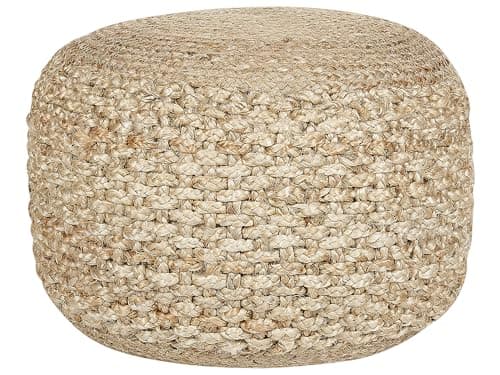Image of Beliani Boho Knitted Round Pouffe Ottoman Jute 50 x 35 cm Beige Dinni