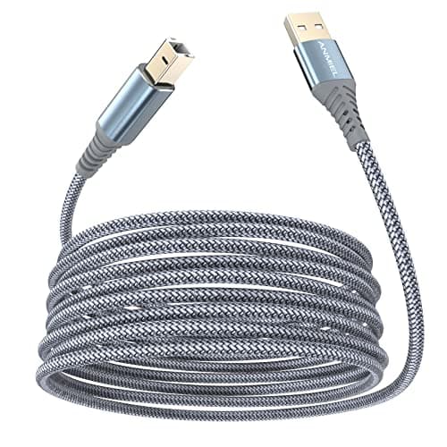 Image of ANMIEL Printer Cable 5M, USB 2.0 A Male to Type B Male High Speed Cable for HP, Canon, Epson, Dell, Brother, Xerox, Samsung Printers and Scanners, Grey