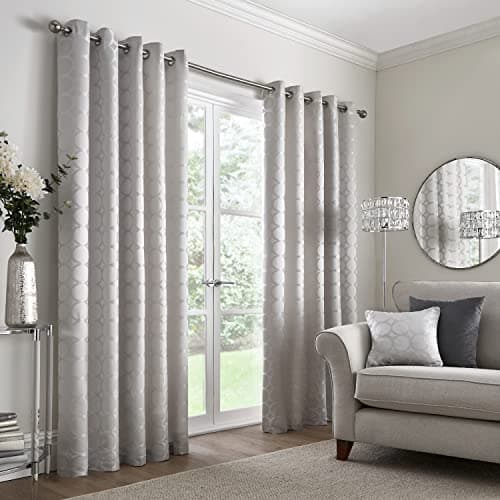 Image of Appletree Boutique - Cassina - Jacquard Pair of Eyelet Curtains - 66" Width x 90" Drop (168 x 229cm) in Silver