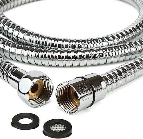 Image of H&S Stainless Steel Long Shower Hose for Bath Taps with 2 Washers, 1.75m (69”) Universal Replacement Shower Hoses, Extra Shower Pipe Chrome Finish, Anti Kink & High Flow Flexible Handheld Extension