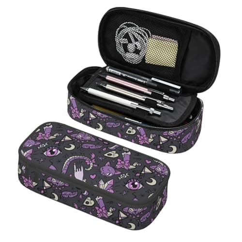 Image of Magic Goth Gothic Skull Spooky Gray Purple Pencil Case Big Capacity Storage Pencil Pouch Stationery Bags With Zipper Portable Pen Holder Box Organizer For Boys Student College School Office Supplies