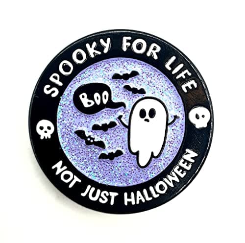 Image of Spooky For Life Not Just Halloween Cute Ghost Metal Enamel Boo Pin Badge