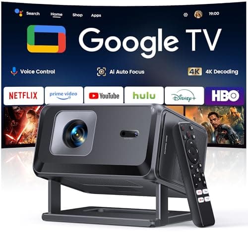 Image of 【Built-in Google TV】Smart 4K Projector for Home Cinema, Native 1080P Portable Short-Throw Projector with Apps, Auto Focus & 6D Keystone, WiFi 6 Bluetooth 5.3 Movies Projectors for Bedroom, Outdoor