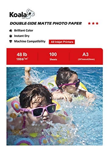 Image of KOALA Double Sided Matte Inkjet Photo Paper A3, 180gsm, 100 Sheets for Inkjet Printers. Suitable for Printing Photos, Brochures, Covers, Certificates, Booklets, Flyers, Leaflets, Cards, Calendars