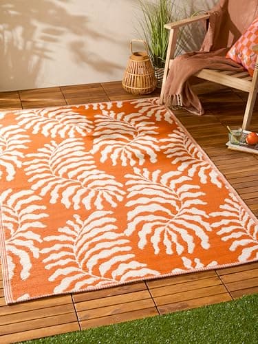 Image of furn. Tocorico Rug – Indoor/Outdoor Reversible Jacquard Weave Weather Resistant Easy Clean Tropical Rug (Orange - 120x170cm)
