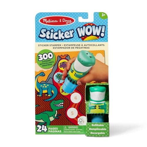 Image of Melissa & Doug WOW Sticker Stamper & Activity Pad - Dinosaur | Book for Children, Travel Toys for Kids | Age 3+ - FSC Certified