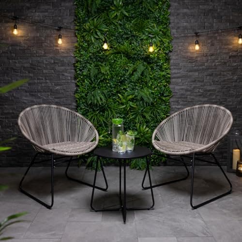 Image of CHARLES BENTLEY Zanzibar Tea for Two Bistro Set, Grey Cafe Style, 2 Chairs, 1 Side Table, Furniture, Indoor, Outdoor, Patio, Balcony Seating For Couple, Steel Frame, PE Rattan, Grey (64x74.5x78cm)