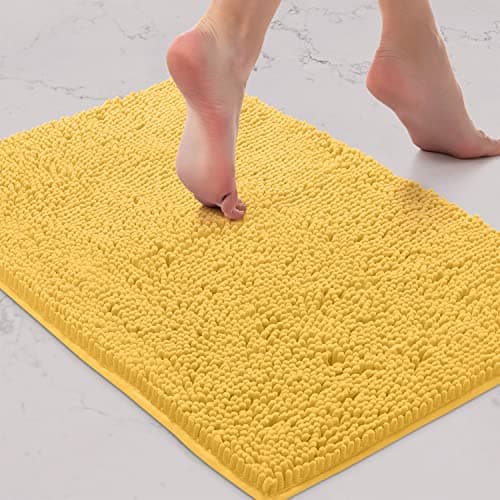 Image of LuxUrux Bath Mat-Extra-Soft Plush Bath Shower Bathroom Rug, 1'' Chenille Microfiber Material, Super Absorbent Shaggy Bath Rug (Yellow, 42 x 60 cm)