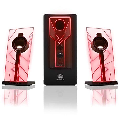 Image of GOgroove BassPULSE 2.1 LED Satellite Stereo PC Computer Gaming Speakers with Red Glow Lights, Bass Controls and Powered Subwoofer - Compatible with PC, Mac, Desktop, Laptop and More Multimedia Devices