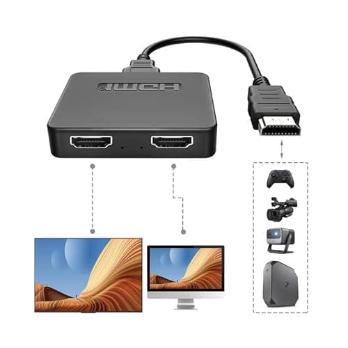 Image of NEWCARE HDMI Splitter 1 in2 Out, HDMI Splitter 4K for Dual Monitors, 2 Port HDmi splitter Support Two TVs at The Same Time, for HD 3D LED, LCD, TV