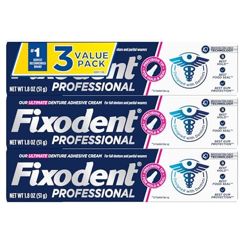 Image of Fixodent Professional Ultimate Denture Adhesive Cream for Full and Partial Dentures, 1.8 oz, 3 Pack