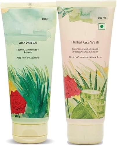 Image of JP Aloe Vera Gel 200 gm and Herbal Face Wash 200 ML | Face Wash with Goodness of Neem, Aleovera, Cucumber, Rose Combo Pack
