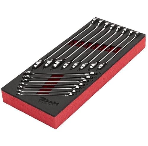 Image of Milwaukee MAX BITE Ratchet Combination Spanner Foam Insert for 30 Inch Workshop Trolley 15 Pieces