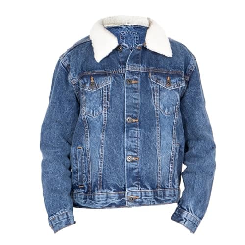 Image of NOROZE Boy’s Trucker Denim Jacket Detachable Sherpa Collar Washed Denim Classic Western Style Jean Coat (9-10 Years, Denim Blue)