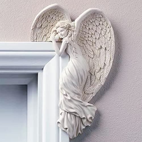 Image of Vintage Shabby Chic Angel Wings Wall Sculpture - Ivory Angelic Figurines for Door Frame, Fireplace & Home Art Decoration