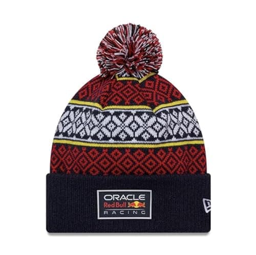 Image of Red Bull Racing F1 Team, Official 2025 New Era Merchandise, Christmas Beanie Bobble Hat