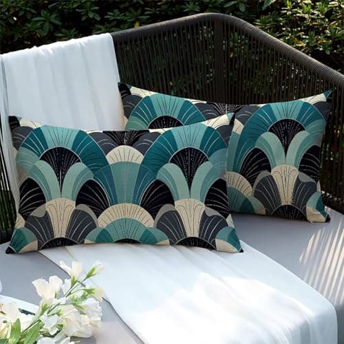 Image of Xlccaioo Set of 2 Multicolor Linen Cushion Covers, 70x40cm Decorative Throw Pillow Covers, Outdoor Waterproof Cushion Cover with Invisible Zipper, Spring Summer Throw Pillow Cases for Sofa Bed XC-8229