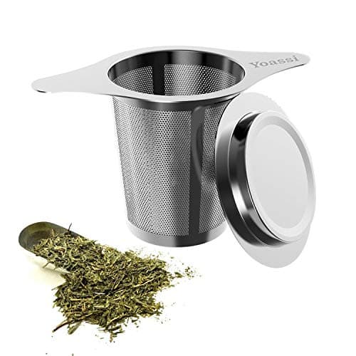 Image of Yoassi Tea Infuser, 304 Stainless Steel Tea Filter Strainer with Lid and Double Handles Perfect for Hanging on Teapots, Mugs, Cups to steep Loose Leaf Tea and Coffee