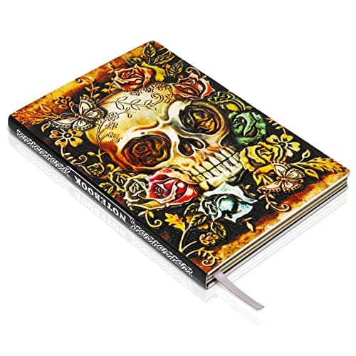 Image of HomWanna Skull Embossed Leather Journal Notebook - 3D Handmade Vintage Notebooks Travel Diary with Lined Paper Antique Leather Sketchbook Writing Journals for Women & Men (A5, Multicolor)