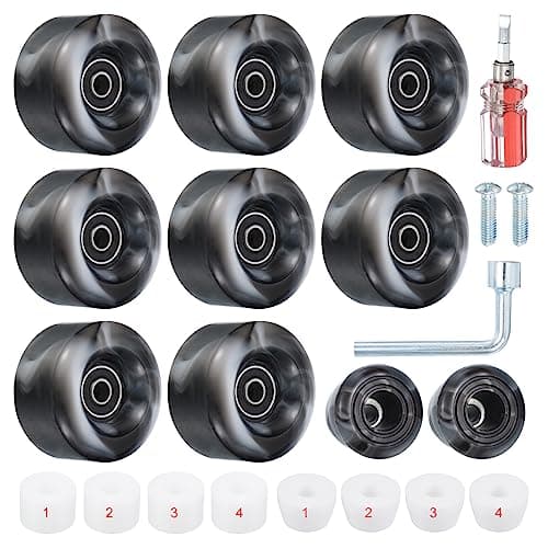 Image of PATIKIL 8 Pack Roller Skate Wheels 58mmx32mm With ABEC-9 Bearing, 82A PU Outdoor Quad Wheels & 2 Toe Stoppers for Double Row Skateboard Indoor, Black White