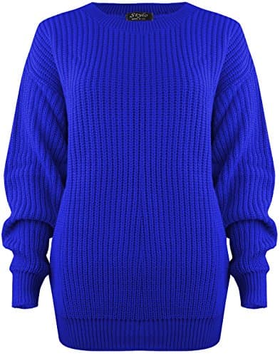 Image of SA Fashions® Oversized New Ladies Womens Chunky Baggy Jumper Knitted Sweater Thick Top S-XL 8-18 (S/M (8-10), Royal Blue)