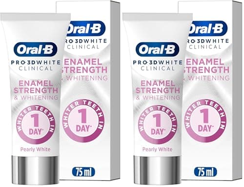 Image of Oral-B Pro 3D White Clinical, Enamel Strength & Whitening, Whiter Teeth in 1 Day, Whitening Toothpaste 75ml (Pack of 2)