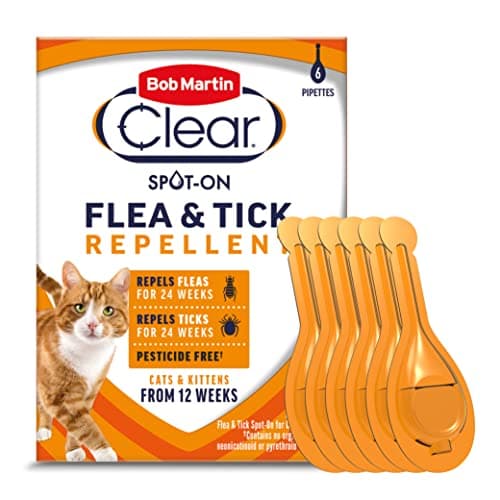 Image of Bob Martin Clear Spot On Flea and Tick Repellent for Cats and Kittens - Pesticide-Free Protection (6 Pipettes)
