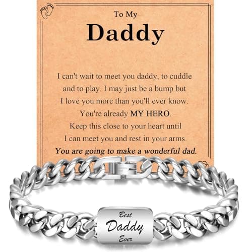 Image of EYQV Daddy Fathers Day Gift from Bump, Engraved Bracelet Dad to Be Gifts, Best Christmas Fathers Day Birthday Gifts for Daddy to Be, Stocking Fillers for Men