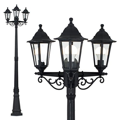 Image of MiniSun | Traditional Victorian Style 2.2m Black 3 Way Outdoor Lamp Post Light | Post Lights, Home Décor & Improvement Essential | Mains Wired