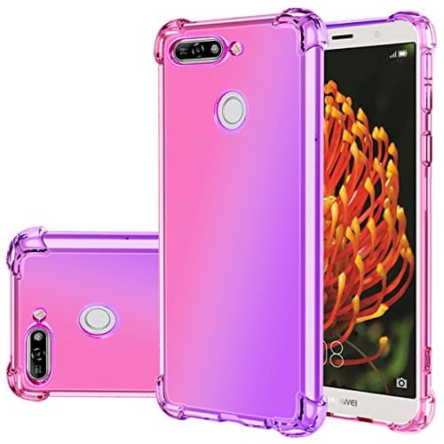 Image of Gufuwo Case for Huawei Y6 Prime 2018/Y6 2018/Honor 7A/Enjoy 8E Cute Case Girls Women, Gradient Slim Anti Scratch Soft TPU Phone Cover Shockproof Protective Case for Huawei Y6 2018 (Pink/Purple)
