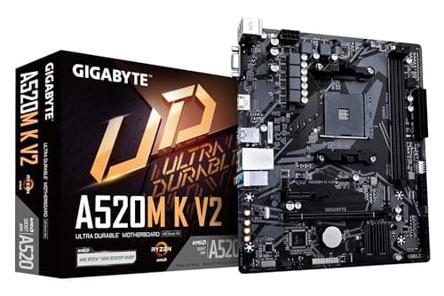 Image of Gigabyte A520M K V2 Motherboard - Supports AMD Ryzen 5000 Series AM4 CPUs, up to 5100MHz DDR4 (OC), PCIe Gen3 x4 M.2, GbE LAN, USB 3.2 Gen 1