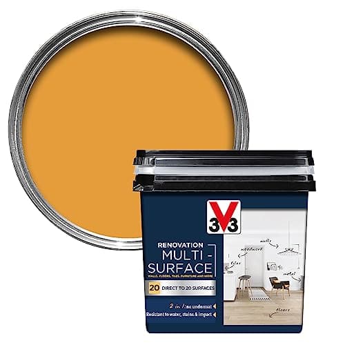 Image of V33 Renovation Multi-Surface Paint - No Undercoat Needed - Over 20 Surfaces - Resistance To Water Stains & Impact - High Coverage - Honey Yellow Satin 750ml