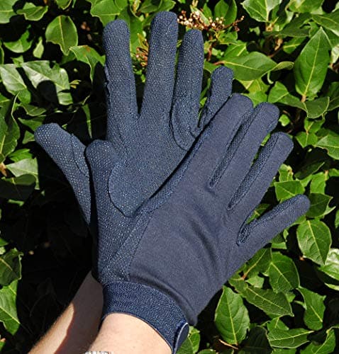 Image of Rhinegold Cotton Pimple Grip Horse Riding Gloves - Navy - Medium - Non-Slip Lightweight Women's Equestrian Gloves with Velcro Fasten and Elasticated Wrist - Riding Gloves Ladies Equestrian